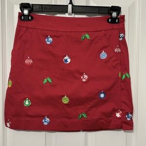 Loudmouth Ladies Skort Sz 0 Built in Shorts Christmas Holly and Ornaments
